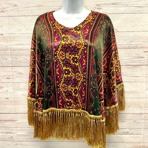 Vintage Silky Paisley Fringe Poncho top